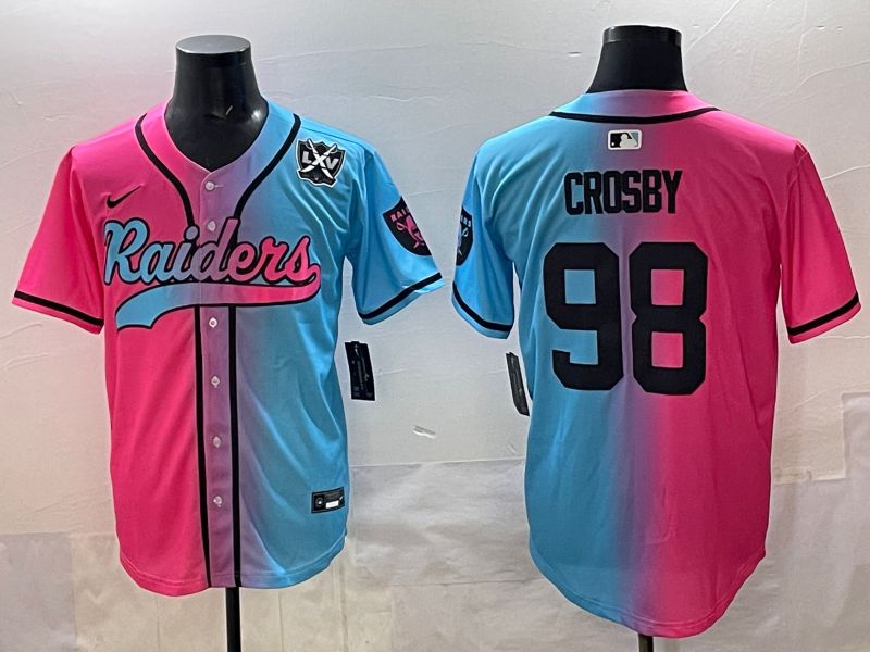 Men 2025 Oakland Raiders #98 Crosby Blue pink Nike Limited NFL Jersey style 007